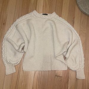 80’s Cream Cable-Knit Balloon Sleeve Sweater